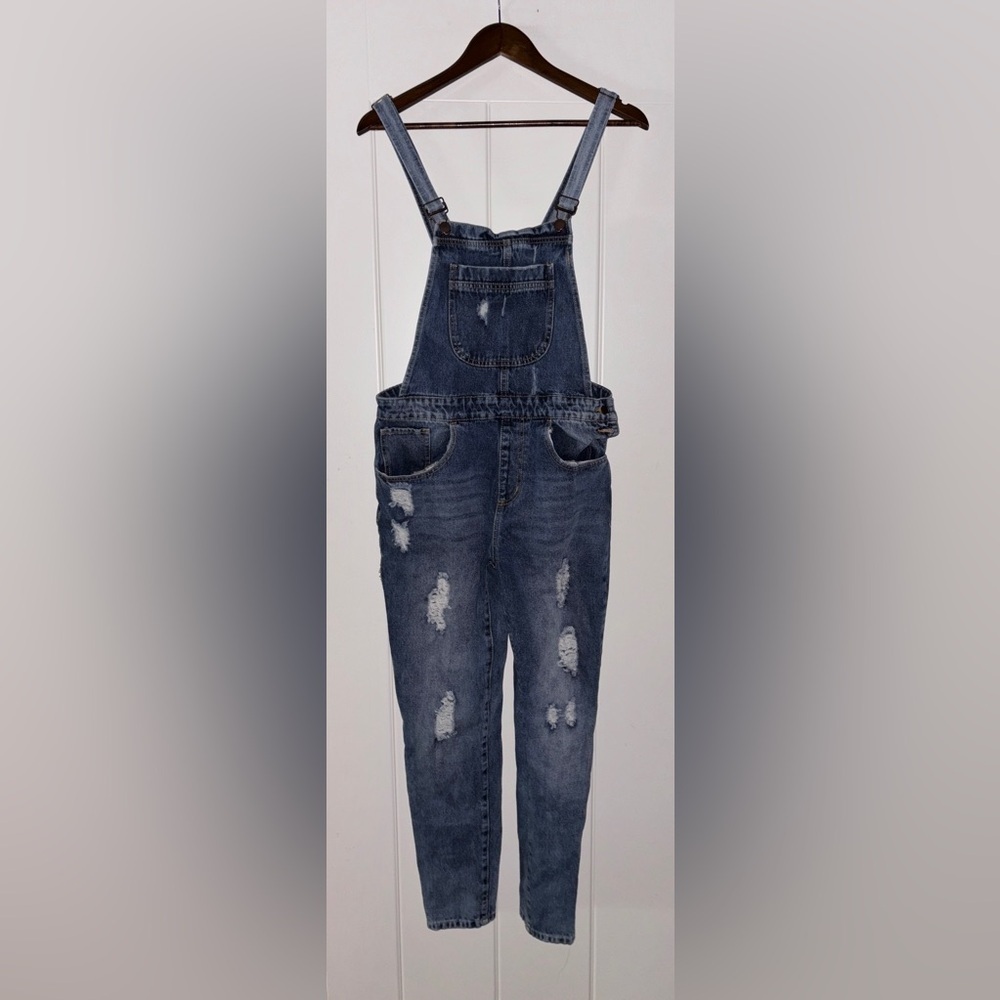 Forever 21 Bib Overall Distressed Skinny Women 27 Denim Casual Utility Chore‎